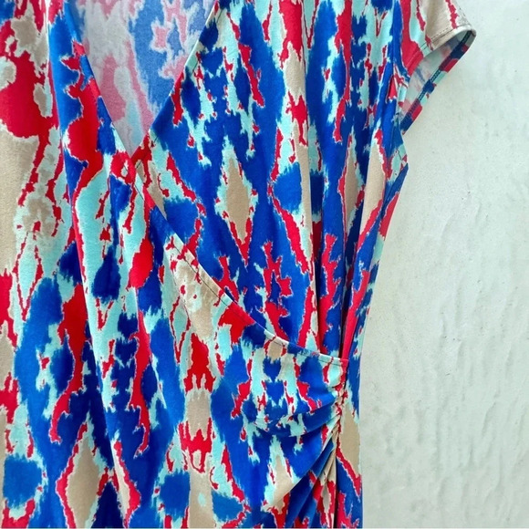 Jones New York Signature || Abstract Crossover Wrap Midi Dress Cap Sleeve Size L - Picture 3 of 9